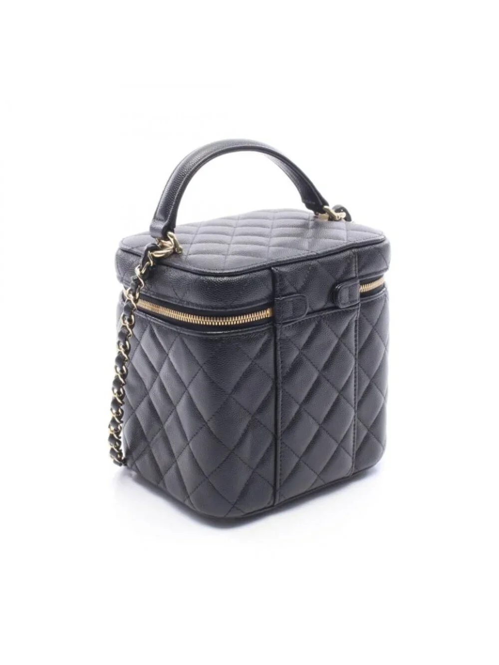 Chanel Shoulder Bag Quilted Black Caviar Leather Vanity 2-Way Chain